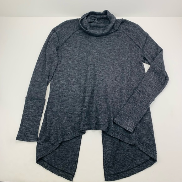 We The Free Split Back Turtleneck Raw Seams Long Sleeve Charcoal - Picture 2 of 13